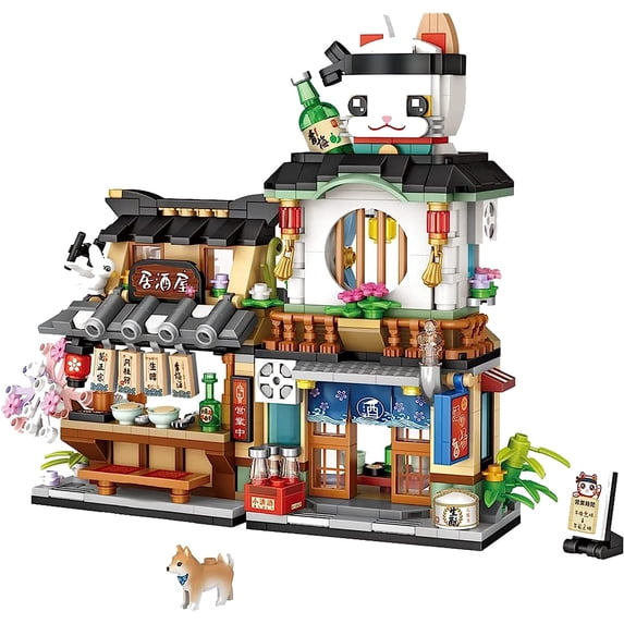 Japanese Street View Izakaya Shop Mini Building Blocks, MOC Creative Model Set, 789 PCS Simulation Architecture Construction Toy (Not Compatible with Japanese Blocks)