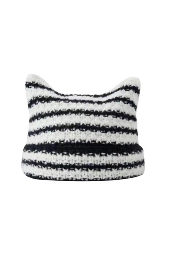 Japanese Streetwear Harajuku Little Devil Striped Knitted Cute Autumn Winter Hat Ears Women Beanie A5H7 Girls and