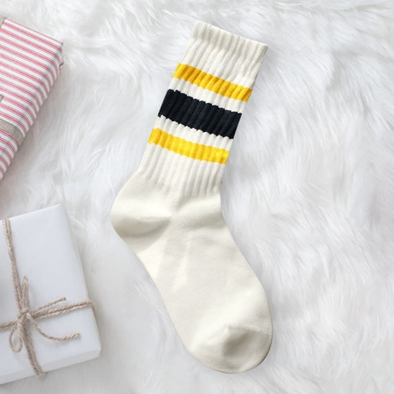 Japanese Striped Thick Lined Long Socks For Couple Sporty Mid Calf Athletic Casual Tube, Dark Blue