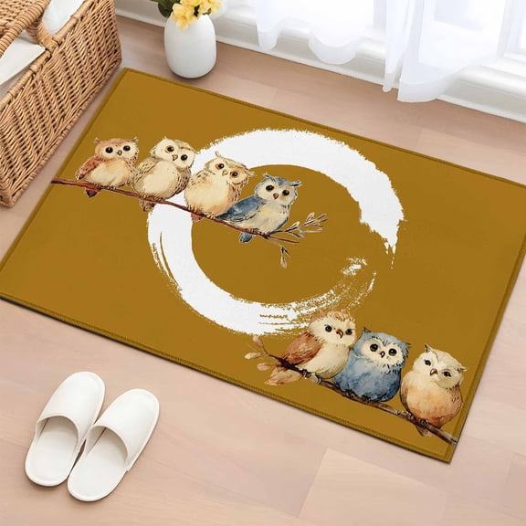 Japanese Style 2'x3' Washable Rug, Brown Country Vintage Owl Birds Branches Non-Slip Soft Doormat Area Rugs for Entrance Bathroom Bedsides, Carpet for Kitchen Bedroom, Entryway Floor Mat