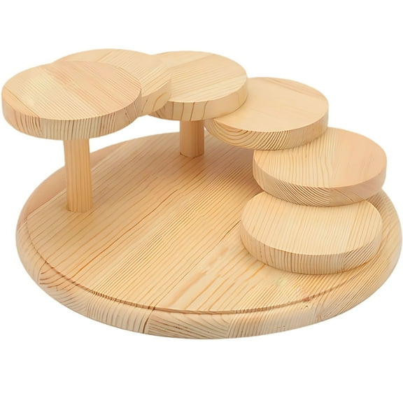 6-Step Ladder Sushi Serving Tray, Wooden Multi-Level Platter for Sushi, Sashimi and Appetizers with Elegant Round Base