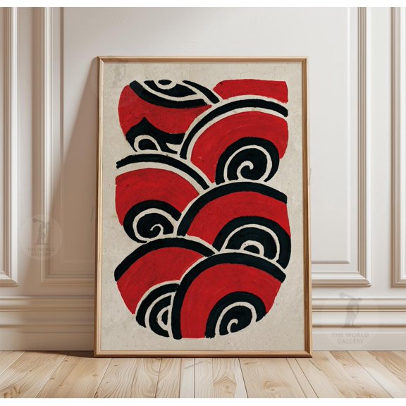 Japanese Style Abstract Poster, Red Black Geometric Graphic Print, Poster Only