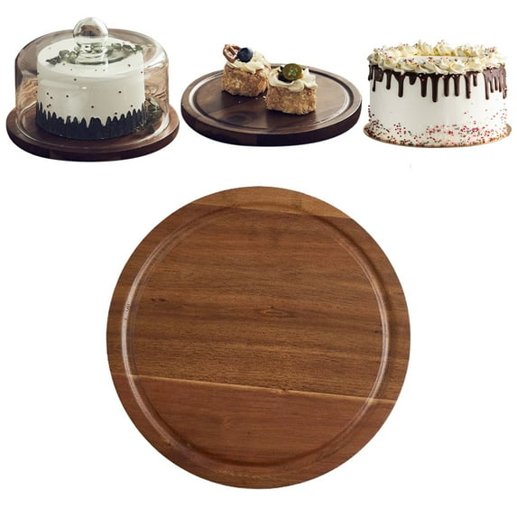 Japanese Style Acacia Wood Serving Tray, Round Wooden Cake Platter 26 cm, Flat Baking & Dessert Board