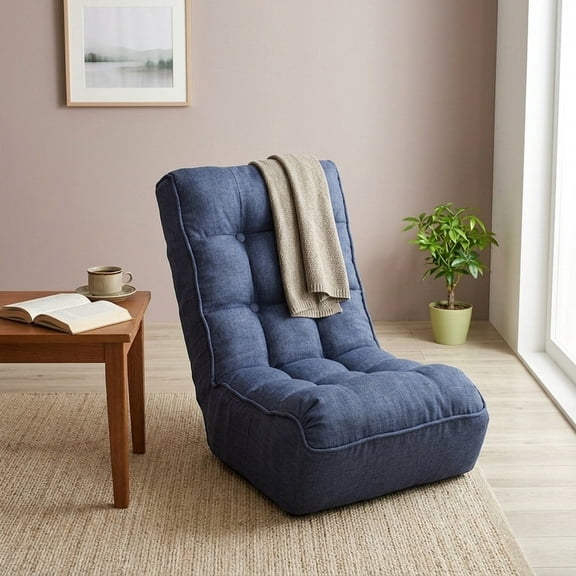 Japanese Style Adjustable Floor Sofa, Single Reclining Chair, Tatami Lazy Lounger for Balcony, Blue