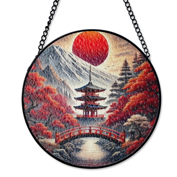 Japanese Style Antique Temple Zen Stained Glass Suncatcher Meditation Room Decor Unique Gift