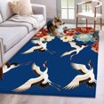 thumbnail image 1 of Japanese Style Area Rugs 4'x6', Washable Small Throw Rugs for Office Bathroom, Blue Rustic Botanical Blossom Peony Birds Indoor Outdoor Rug Non-Slip Low Pile Carpet Runner Reversible Floor Mats, 1 of 8