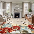 thumbnail image 1 of Japanese Style Area Rugs 5'x8', Washable Small Throw Rugs for Classroom Bedroom, Country Vintage Blossom Peony Birds Indoor Outdoor Rug Non-Slip Low Pile Carpet Runner Reversible Floor Mats, 1 of 8
