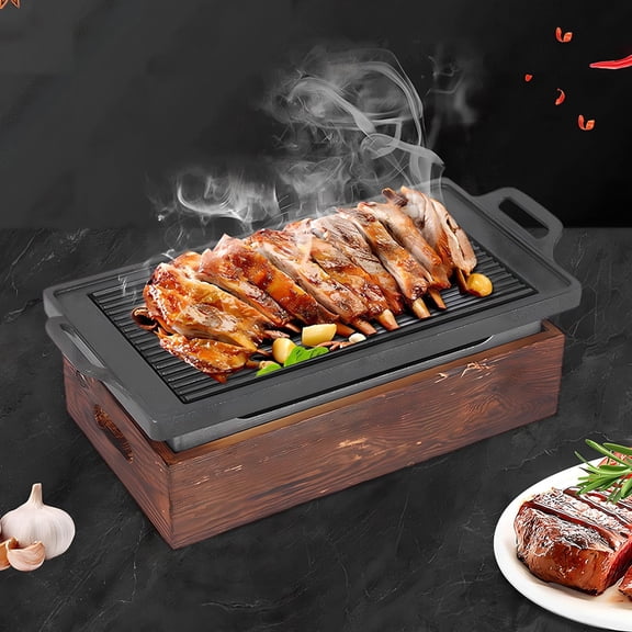 Japanese Style BBQ Grill, Portable Barbecue Food Charcoal Stove with Double Thickened Grill Plate, Non-Stick Smokeless Japanese Barbecue Grill for Household Indoor Yakiniku/BBQ