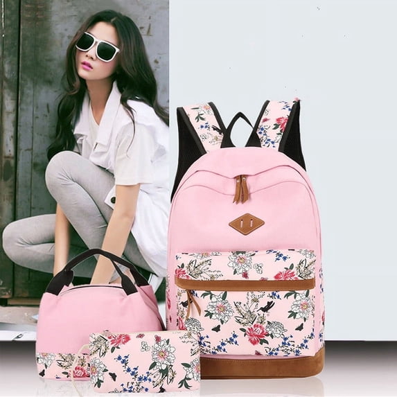 Japanese Style Backpack With Floral Shoulders,All blue