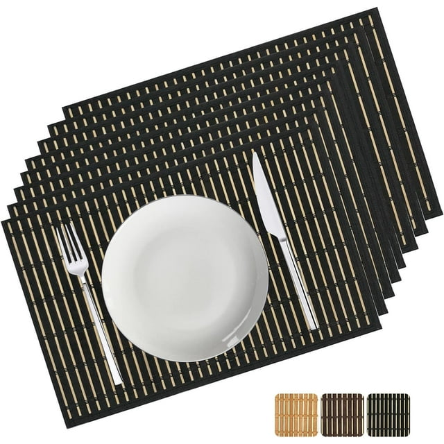 Japanese Style Bamboo Placemats with Fabric Border Set of 8 Natural