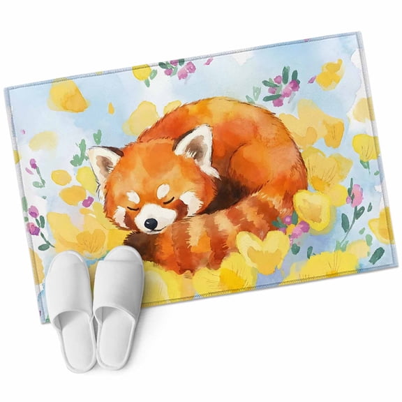 Japanese Style Bathroom Rug Washable 2x3 Entryway Rug Non Slip Fox Animal Wildfowers Yellow Floral Front Door Mat Low Pile Indoor Doormat Throw Floor Carpet for Kitchen Bedroom Entrance