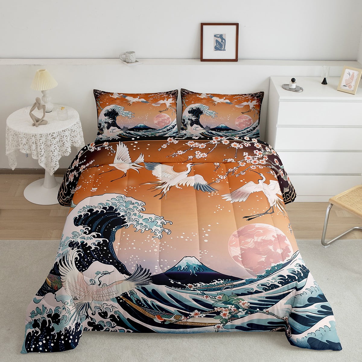Japanese Style Bedding King Size Vintage Ukiyoe Comforter Set King