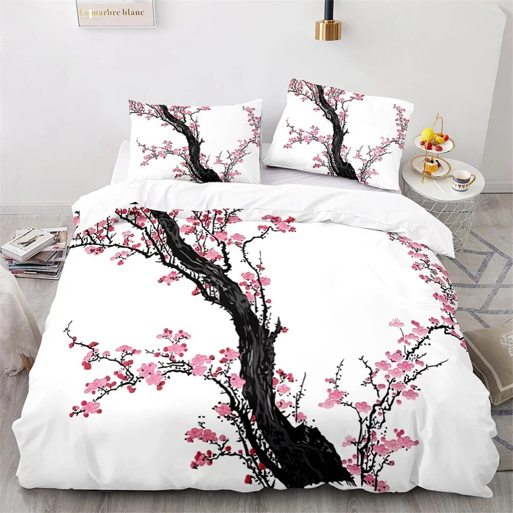 JapaneseStyle Bedding Set Ukiyoe Theme Comforter Cover Pink Cherry