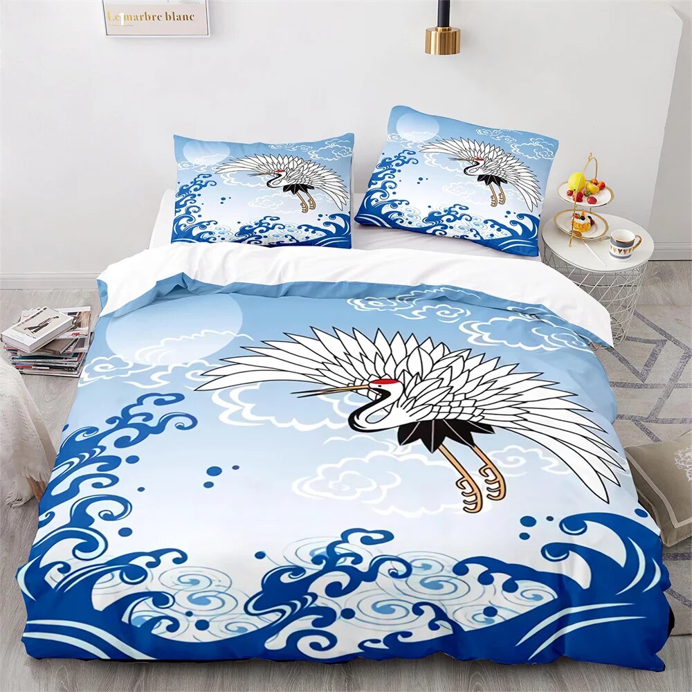 JapaneseStyle Bedding Set Ukiyoe Theme Comforter Cover Pink Cherry