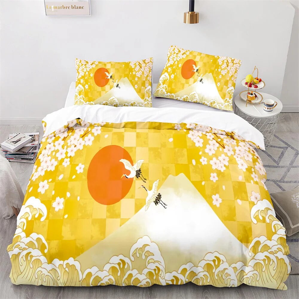 JapaneseStyle Bedding Set Ukiyoe Theme Comforter Cover Pink Cherry