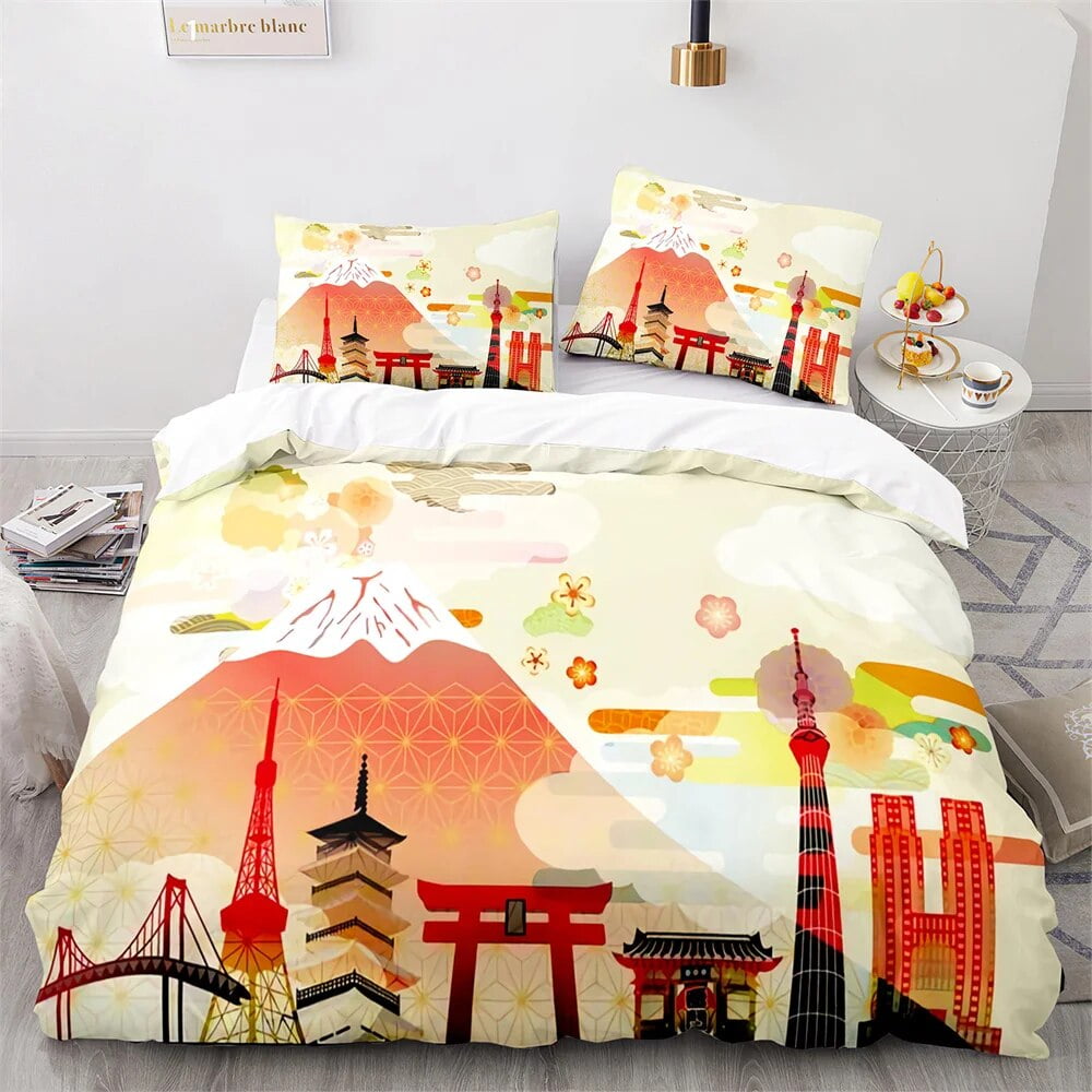 JapaneseStyle Bedding Set Ukiyoe Theme Comforter Cover Pink Cherry