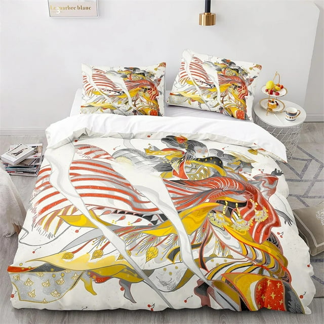 JapaneseStyle Bedding Set Ukiyoe Theme Comforter Cover Sea Wave Red