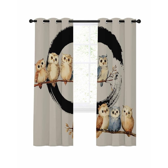 Japanese Style Blackout Curtains 45 Inches Length, Grey Farmhouse Owl Birds Branches Window Treatment Thermal Insulated Drapes for Bedroom Living Room 2 Panels 84x45 Inches