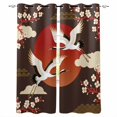 thumbnail image 1 of Japanese Style Blackout Curtains for Bedroom/Living Room, Thermal Insulated Kitchen Curtains, Modern Cranes Cherry Flower Wave Brown Grommet Darkening Window Treatment Drapes 52"x72"x2, 1 of 8