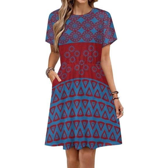 Japanese Style Boho Pattern Sundress Short Sleeve Dress Summer Women Clothes Dress for Women Dresses