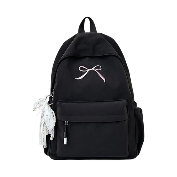 Japanese Style Bow Backpack Large Capacity Casual Daypack Travel Bag Stylish Shoulder Bag for Adults Women Black