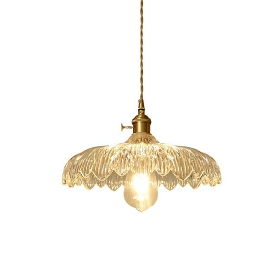 Japanese Style Brass Glass Pendant Light, Farmhouse Vintage Hanging Lamp, Single Ceiling Lighting Fixture for Kitchen Island Sink Dining Room Table Bar Counter Entryway Laundry Room