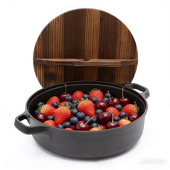 Japanese Style Cast Iron Shabu Shabu Hot Pot, Nabe with Wood Lid and Cooking Stove Traditional Nonstick Cookware Serveware for Sukiyaki Noodle Ramen Soup