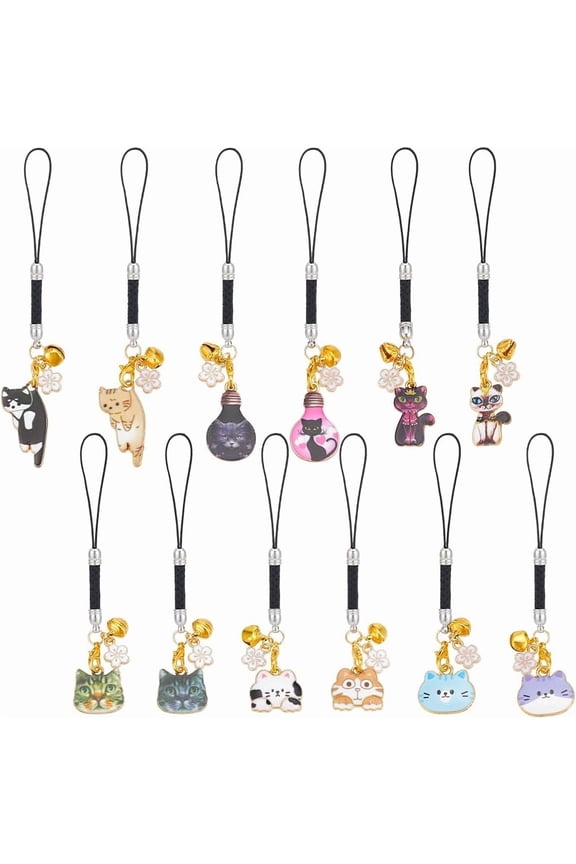 Japanese Style Cat Phone Charm Cellphone Strap Pendant with Nylon Cord for Backpack Wallet Keychain Accessories