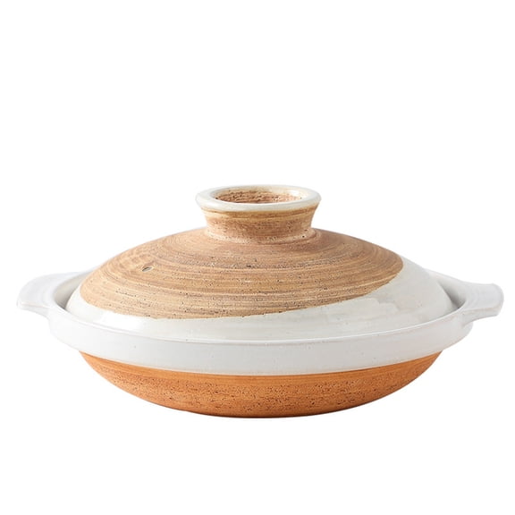 Japanese Style Ceramic Casserole with Lid, Earthen Clay Pot for Stewing & Rice Bowl, Traditional Soup Pot for Home Cooking, Gas Stove Compatible