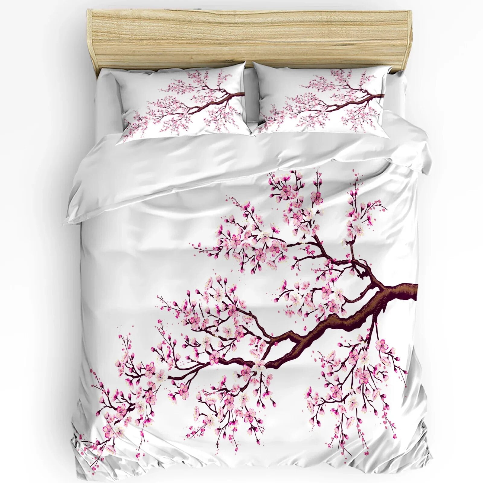 Japanese Style Cherry Blossoms Pink Bedding Set 3pcs Duvet Cover