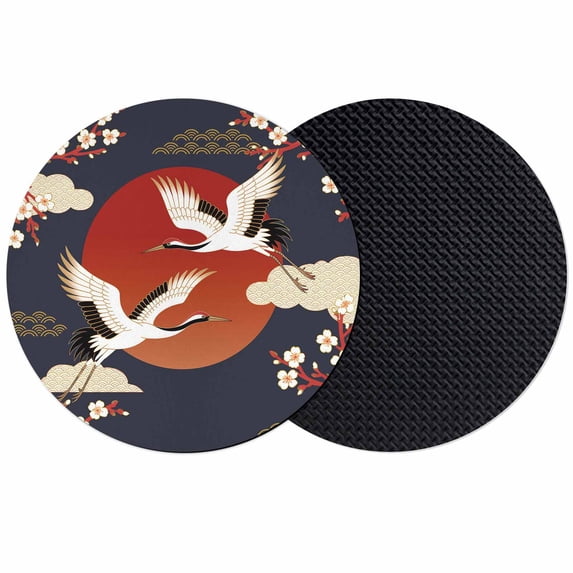 Japanese Style Coasters Set of 2, Absorbent Coasters for Drinks, Modern Cranes Cherry Flower Wave Red Blue Coaster for Desk Coffee Table Protection, Home Decor House Warming Gifts 4"