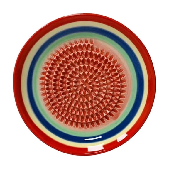 Japanese Style Colorful Printed Ceramic Ginger Garlic Grater Plate Fine Nub Grating Dish for Baby Food Fruit Vegetable Puree Daily Kitchen Prep(Red-Print C)