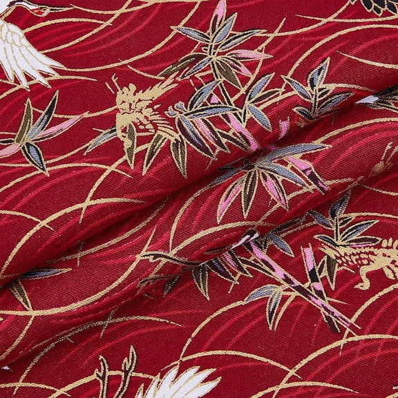 Japanese Style Cotton Fabric Clothing Accessories Crane Pattern Dark Red 1000x1500x0.2mm for DIY