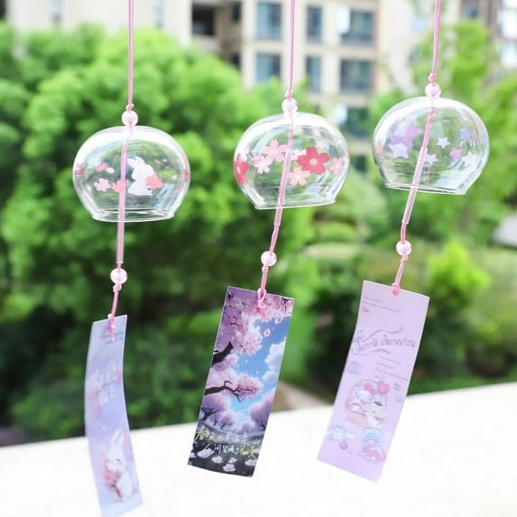 Japanese Style Cute Sakura Glass Wind Chime Home Door Hanging Decoration Creative Birthday Gift Car Pendant Decoration Wholesale