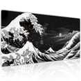 thumbnail image 1 of Japanese Style Desk Mouse Mat Large Minimalist Pad Non-Slip Base 35.4x15.7" Black and White Waves, 1 of 7