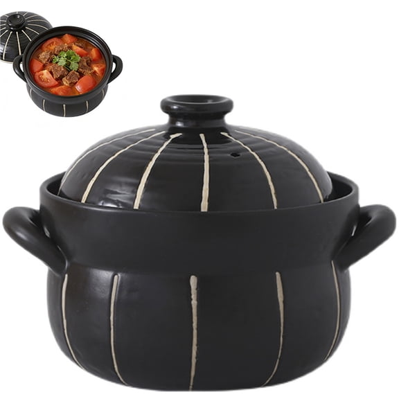 Japanese Style Double Lid Clay Casserole Stew Pot, Household Heat Resistant Terracotta Pot for Slow Cooking, Soup Making and Home Kitchen Cooking