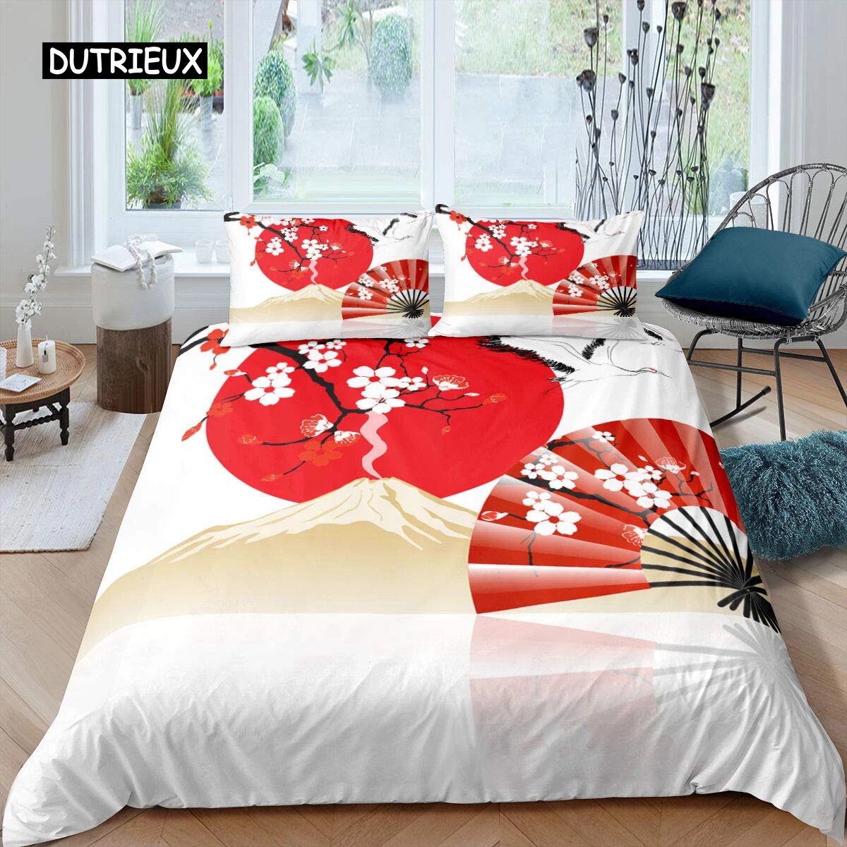 JapaneseStyle Duvet Cover Set For Girl Polyester Mount Fuji Comforter