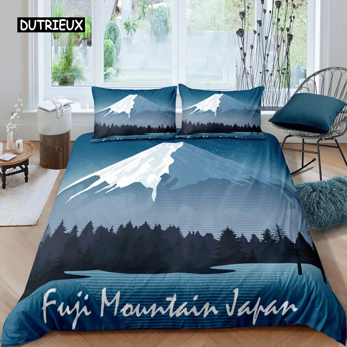 JapaneseStyle Duvet Cover Set For Girl Polyester Mount Fuji Comforter