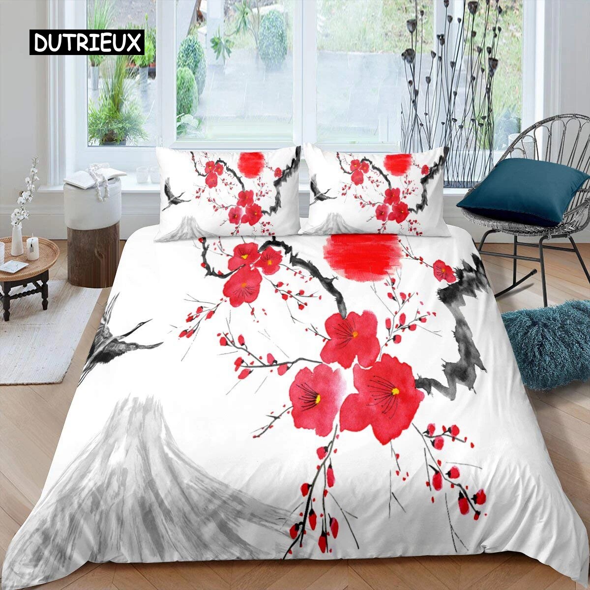 JapaneseStyle Duvet Cover Set For Girl Polyester Mount Fuji Comforter