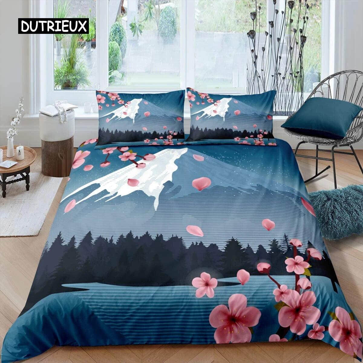 JapaneseStyle Duvet Cover Set For Girl Polyester Mount Fuji Comforter