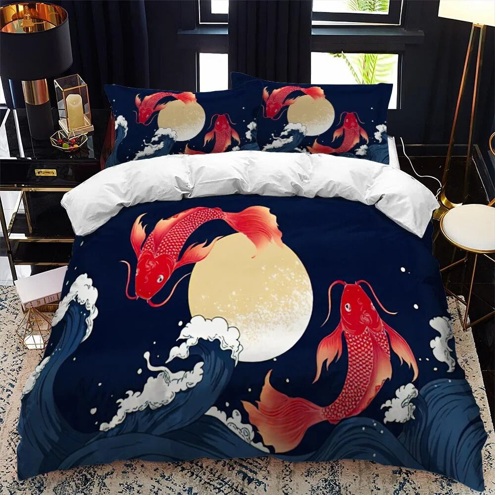 Japanese-Style Duvet Cover Set King Full Size Ukiyo-e Theme Wave ...