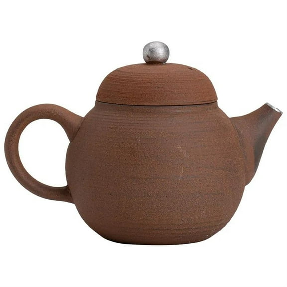 Japanese Style Empty Zhai Old Rock Clay Siting Teapot Coarse Pottery Handmade Silver Gilded Household Tea Kettle Tea Infuser