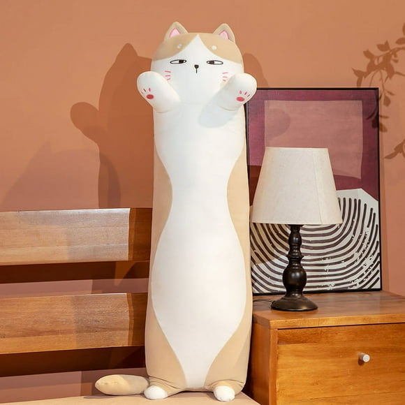 Japanese Style Fat Cat Plush Toy - 35" Ultra Soft Stuffed Animal, Cute Chubby Kitten Pillow for Kids & Adults, Long Hugging Pillow Buddy