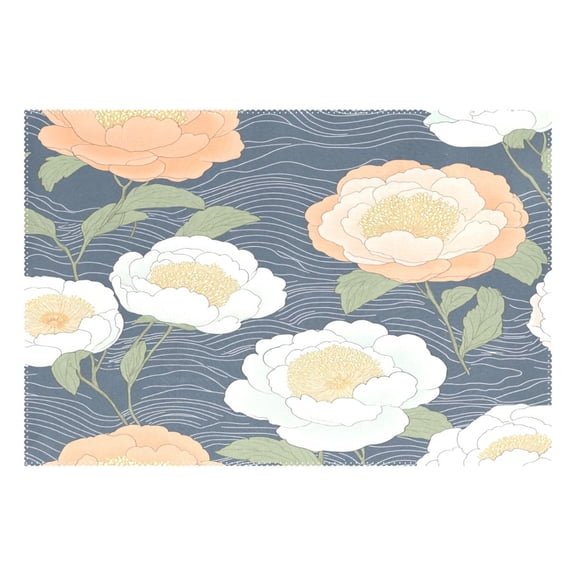 Japanese Style Flowers Pattern 12x18in Heat-Resistant Non-Slip Place Mat, Durable and Wrinkle-Resistant