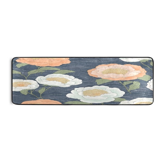 Japanese Style Flowers Pattern 72x24" Runner Rug, Non-Slip Memory Foam Cushion, Anti-Crease for Hallways and Bedrooms