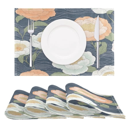Japanese Style Flowers Pattern Reversible Placemat Non Slip Coffee Mat 18x12 Inch for Dining, Kitchen, Coffee
