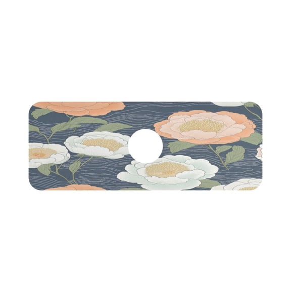 Japanese Style Flowers Pattern Single Compact Faucet Drying Pad 14.7x5.4in Absorbent Mat for Small Sinks, Vanity Countertops