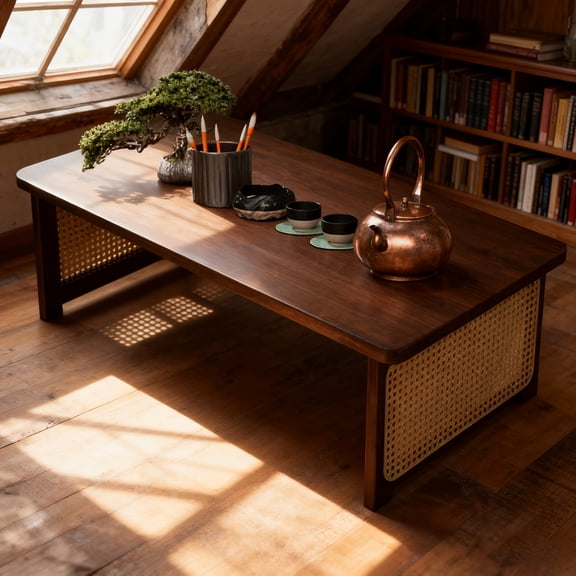 Japanese Style Foldable Low Coffee Table, Portable Tatami Floor Table for Small Spaces, No Assembly Required, Rectangular Side Table for Apartment, Dorm, Balcony, Living Room, Bedroom