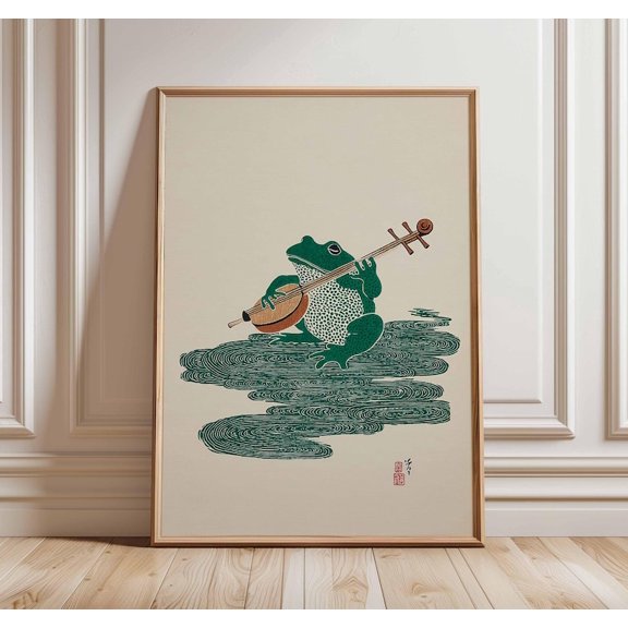 Japanese Style Frog Art Print Minimalist Nature Zen Poster 8x12 UNFRAMED