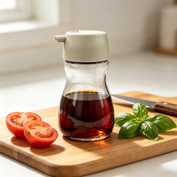 Japanese Style Glass Seasoning Bottle Set with 4 Styles, Airtight Sealed Mouth Design, Transparent Glass Body, Neat Storage Container for Kitchen Countertop Soy Sauce Vinegar Condiment